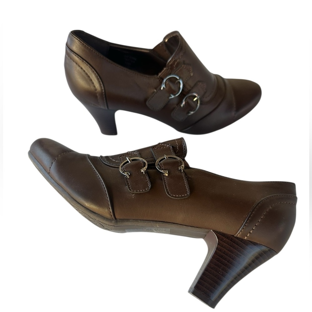 Women's Brown Leather Buckle Dress Heels